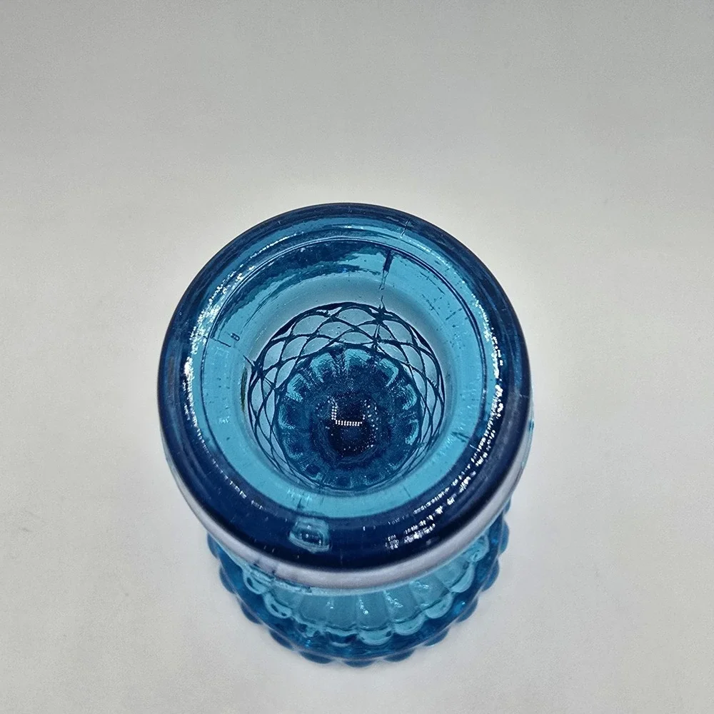 Blue Diamond Point Cut Taper Candle Holder Hobnail Vtg Cottagecore